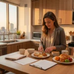 Business traveler in furnished apartments in Dallas Texas kitchen
