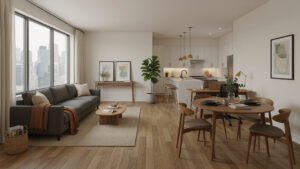 Fully furnished New York City apartment with kitchen and workspace